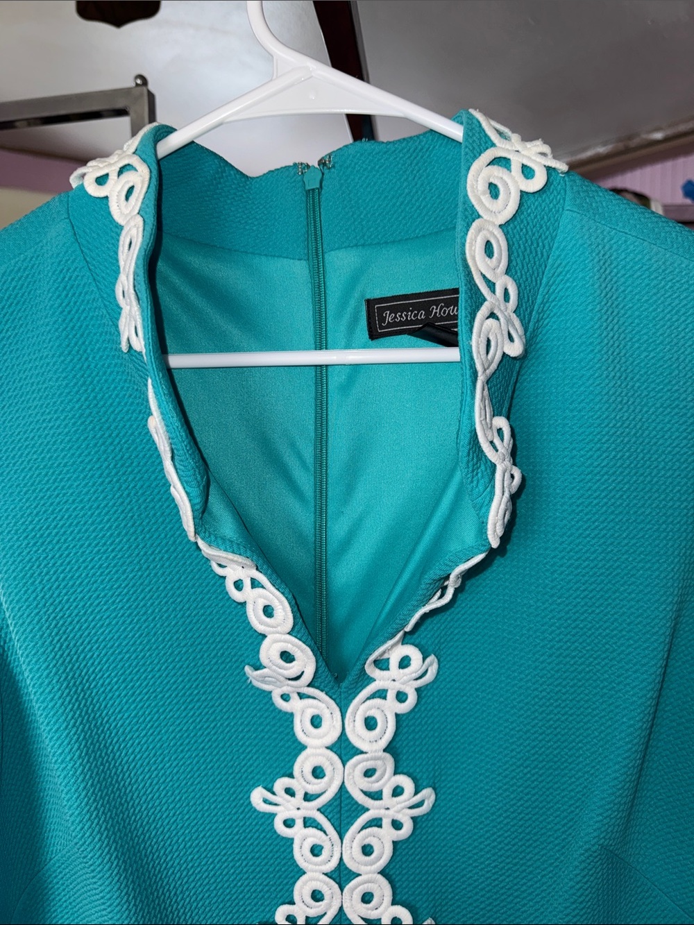 Jessica Howard Teal Embroidered Neck Shift Dress 16 EUC - Picture 5 of 6